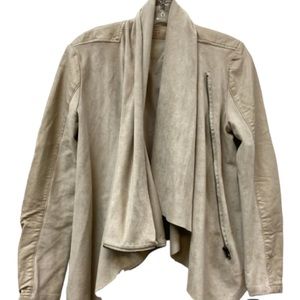 BLANK NYC FAUX SUEDE DRAPE FRONT JACKET